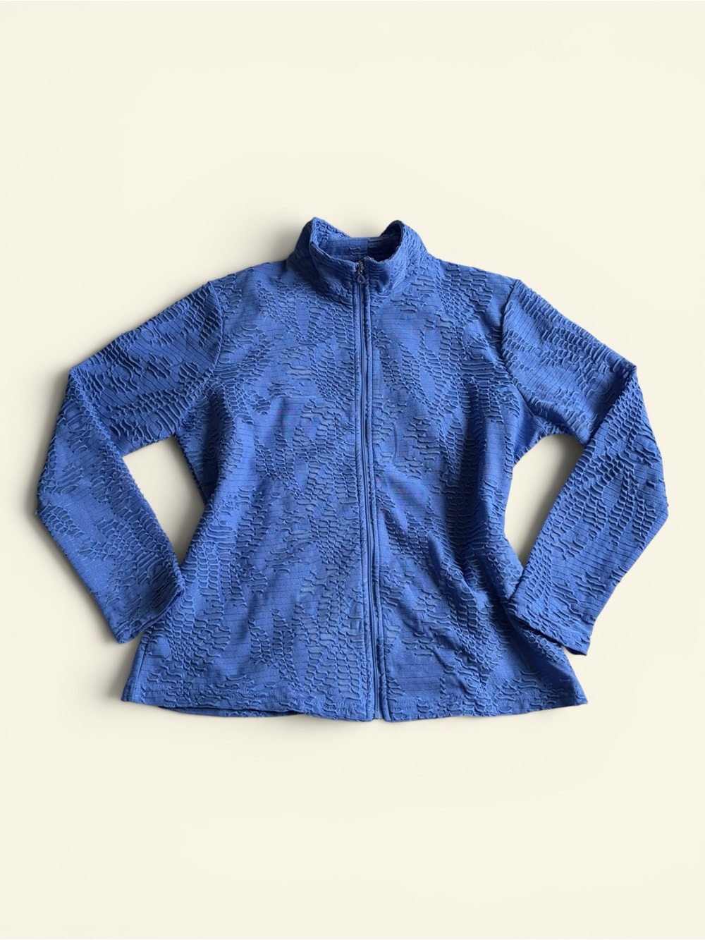 Erin London Vintage Y2K Blue Sheer Burnout Full Zip Jacket Mock Neck Women's PS